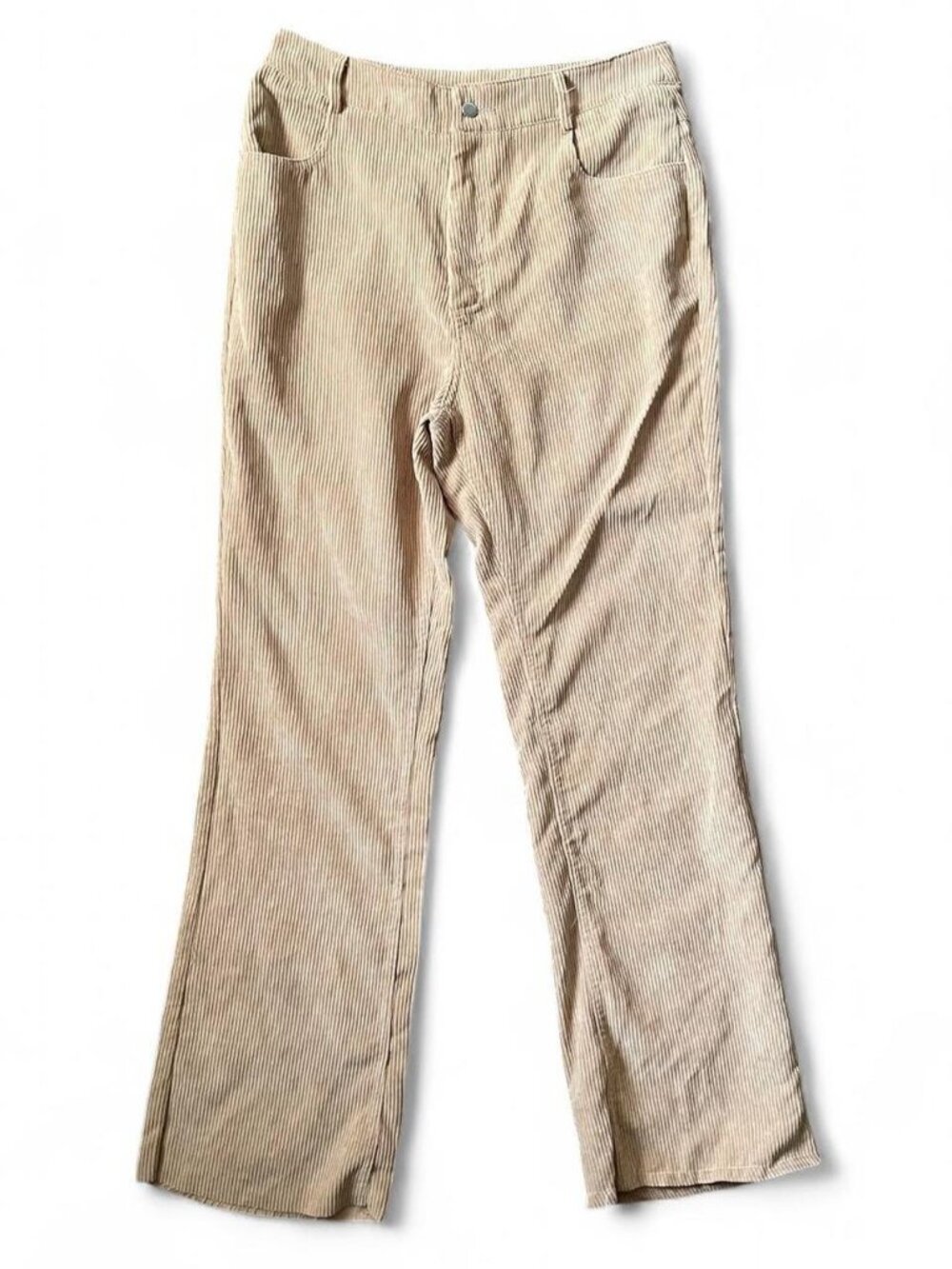 Large Light Brown Wide-Leg Pants High Waisted Tan corduroy flare pants #flares